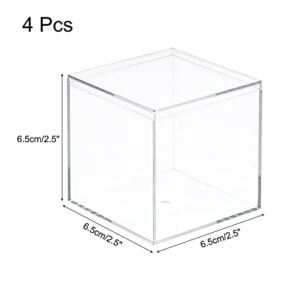 MECCANIXITY Clear Acrylic Plastic Storage Box Square Cube Display Case with Lid, 6.1x6.1x6.1cm Container Box for Small Item, Pack of 4