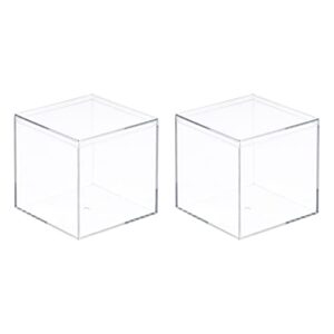 meccanixity clear acrylic plastic storage box square cube display case with lid, 7.1×7.1×7.1cm container box for small item, pack of 2