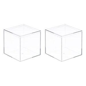 meccanixity clear acrylic plastic storage box square cube display case with lid, 6.1×6.1×6.1cm container box for small item, pack of 2