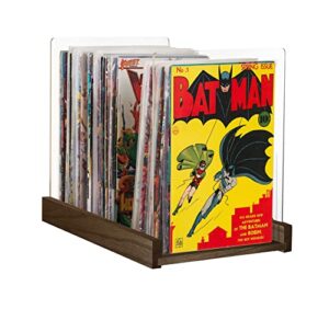 comic book storage holder – display case for collectors – patent pending wood & acrylic comics box, bin & organizer – magazines & books boxes for organization – stores up to 150 issues – 14.5×8 inches (dark walnut)
