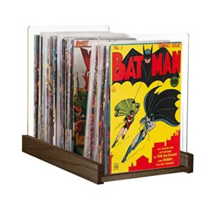 Comic Book Storage Holder - Display Case for Collectors – Patent Pending Wood & Acrylic Comics Box, Bin & Organizer - Magazines & Books Boxes for Organization - Stores Up To 150 Issues - 14.5x8 Inches (Dark Walnut)