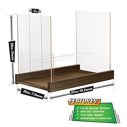 Comic Book Storage Holder - Display Case for Collectors – Patent Pending Wood & Acrylic Comics Box, Bin & Organizer - Magazines & Books Boxes for Organization - Stores Up To 150 Issues - 14.5x8 Inches (Dark Walnut)