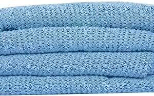 Linteum Textile Supply Leno Weave Blue Blanket, Queen 100% Cotton, Lightweight, Warm, Extra-Fluffy, Premium and Durable Soft & Cozy Bed Blanket for Bed, Couch, Sofa Throw for All Season