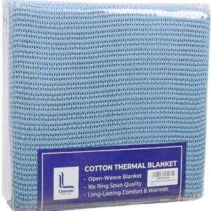 Linteum Textile Supply Leno Weave Blue Blanket, Queen 100% Cotton, Lightweight, Warm, Extra-Fluffy, Premium and Durable Soft & Cozy Bed Blanket for Bed, Couch, Sofa Throw for All Season