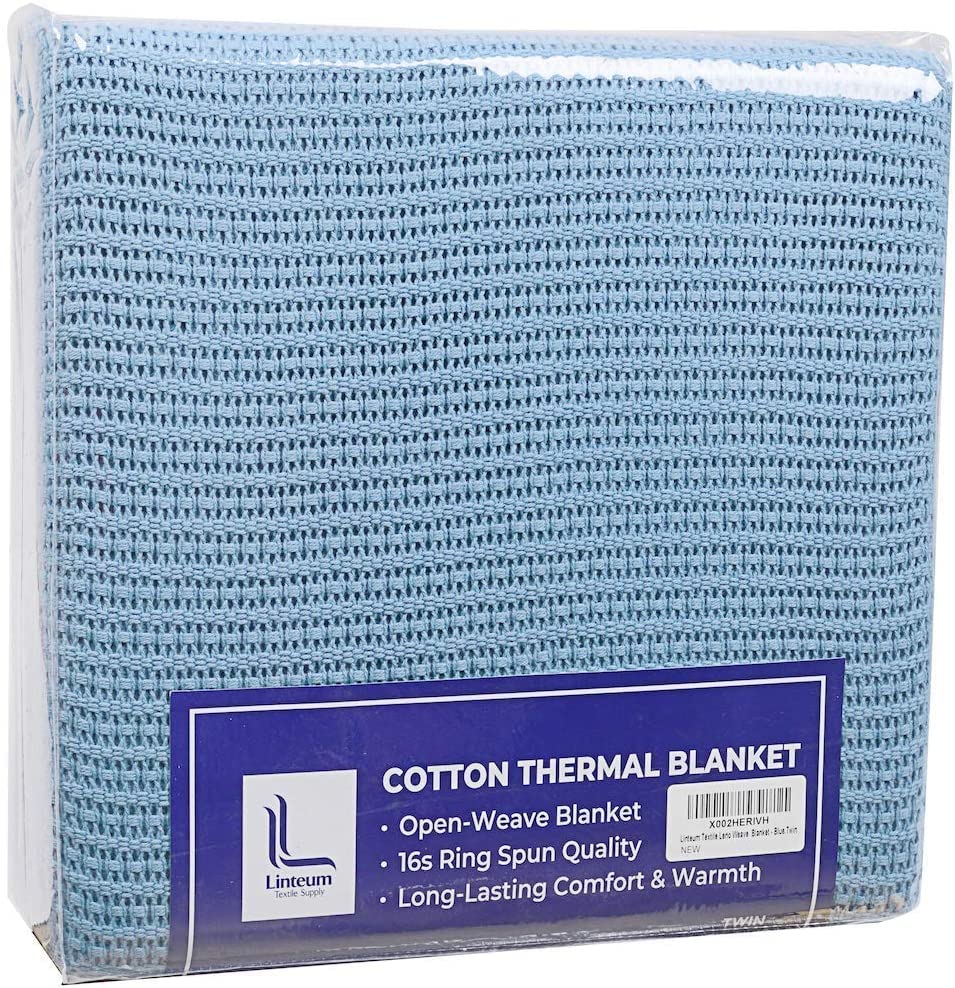 Linteum Textile Supply Leno Weave Blue Blanket, Queen 100% Cotton, Lightweight, Warm, Extra-Fluffy, Premium and Durable Soft & Cozy Bed Blanket for Bed, Couch, Sofa Throw for All Season