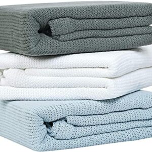 Linteum Textile Supply Leno Weave Blue Blanket, Queen 100% Cotton, Lightweight, Warm, Extra-Fluffy, Premium and Durable Soft & Cozy Bed Blanket for Bed, Couch, Sofa Throw for All Season