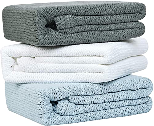 Linteum Textile Supply Leno Weave Blue Blanket, Queen 100% Cotton, Lightweight, Warm, Extra-Fluffy, Premium and Durable Soft & Cozy Bed Blanket for Bed, Couch, Sofa Throw for All Season