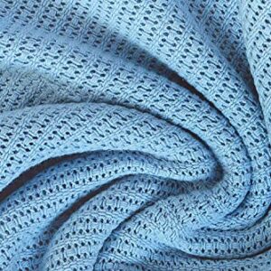 Linteum Textile Supply Leno Weave Blue Blanket, Queen 100% Cotton, Lightweight, Warm, Extra-Fluffy, Premium and Durable Soft & Cozy Bed Blanket for Bed, Couch, Sofa Throw for All Season