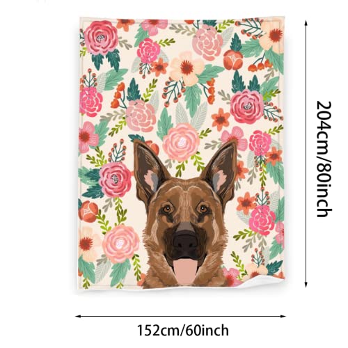 Trendy German Shepherd Dog Flowers Blanket Soft Fleece Throw Blanket Cozy Fuzzy Warm Flannel Blankets for Women Men for Couch Bed Sofa All Season Gift