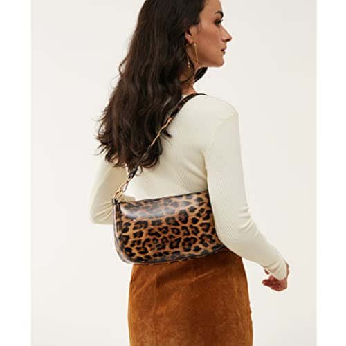 HOXIS Leopard 90s Women Shoulder Bag Glossy Vegan Leather Crossbody Bag Clutch Purse (Brown Leopard)