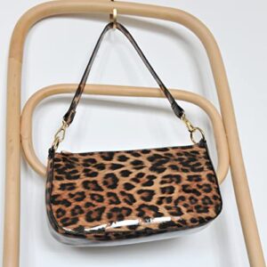 HOXIS Leopard 90s Women Shoulder Bag Glossy Vegan Leather Crossbody Bag Clutch Purse (Brown Leopard)