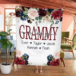 grandma grammy floral fleece blanket customized grandkids names, personalized grandma blanket gift for grandma nana mimi from grandkids we love you grandma blanket on birthday mothers day