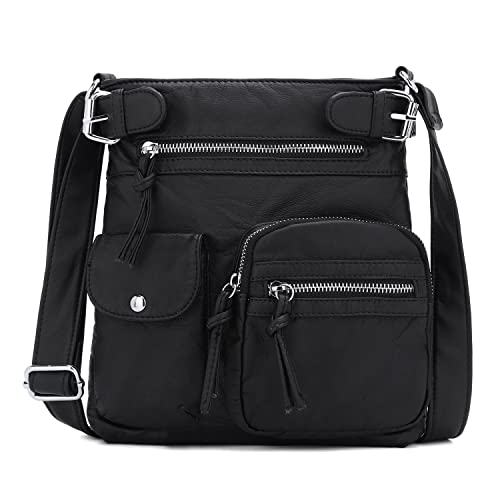 Angel Kiss Crossbody Bags for Women Washed Leather Shoulder Bags Multi Pocket Soft Hobo Purses and Medium Handbags