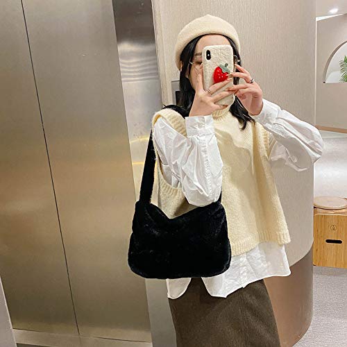 Fluffy Tote Bag Y2K Shoulder Bag Cute Y2K Furry Purse Plush Bag Aesthetic Plush Underarm Bag for Women