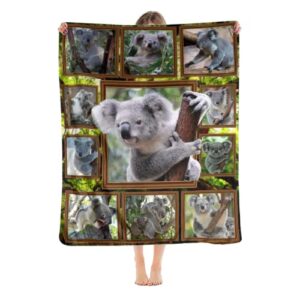 cute koalas throw blanket for couch,soft warm throw blanket lightweight warm fuzzy blanket for bed sofa camping travel