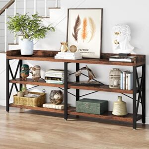 tribesigns 70.9 inch extra long console table, industrial narrow sofa table behind couch with storage shelves, 3 tier accent hallway entryway table for living room, rustic brown