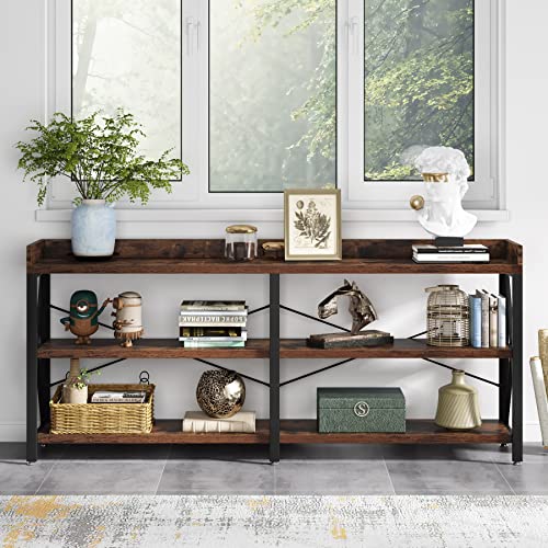 Tribesigns 70.9 Inch Extra Long Console Table, Industrial Narrow Sofa Table Behind Couch with Storage Shelves, 3 Tier Accent Hallway Entryway Table for Living Room, Rustic Brown