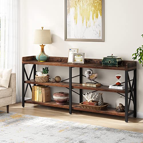 Tribesigns 70.9 Inch Extra Long Console Table, Industrial Narrow Sofa Table Behind Couch with Storage Shelves, 3 Tier Accent Hallway Entryway Table for Living Room, Rustic Brown
