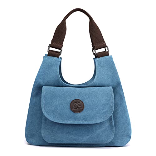 CORIOS Retro Women Underarm Bag Canvas Shoulder Bag Casual Handbag Multifunctional Clutch Tote Bag Ladies Top Handle Bag for Shopping Work School Travel Casual Daily Blue