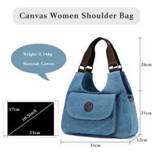 CORIOS Retro Women Underarm Bag Canvas Shoulder Bag Casual Handbag Multifunctional Clutch Tote Bag Ladies Top Handle Bag for Shopping Work School Travel Casual Daily Blue