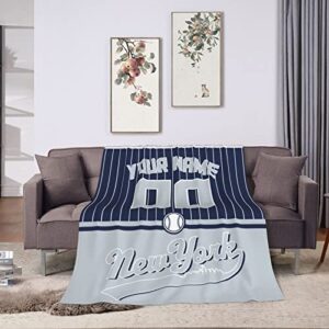 Rgubvui Custom Blanket Baseball City Blanket Personalized Throw Blanket Name Number Fans Gifts for Men Women