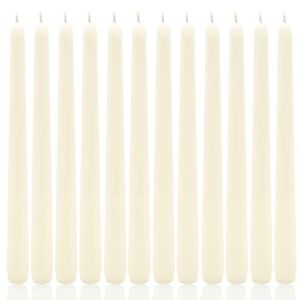 12 Pack Unscented Ivory Taper Candles - 10 Inch Tall Candle Sticks - Dripless Long Burning Candles for Dinner Table, Weddings, Home Decoration, Holidays - 10 Hour Burn Time