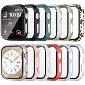 cuteey 12 pack case for apple watch series 8 7 45mm tempered glass screen protector, all round full hard pc leopard pattern cover bumper for iwatch 8 7 accessories