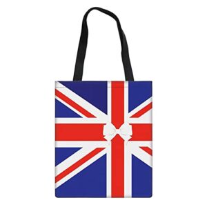 instantarts british flag bow tie print womens shoulder bag casual girls canvas linen eco friendly shopping handbags portable travel tote bags