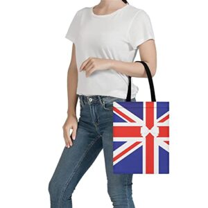 INSTANTARTS British Flag Bow Tie Print Womens Shoulder Bag Casual Girls Canvas Linen Eco Friendly Shopping Handbags Portable Travel Tote Bags