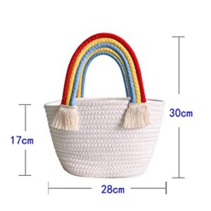 LOHGOU Women Girls Handwoven Cotton Handbag Rainbow Tassel Tote Bag Summer Beach Purse (Pink)