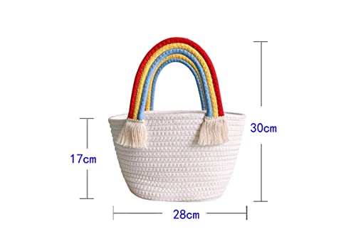 LOHGOU Women Girls Handwoven Cotton Handbag Rainbow Tassel Tote Bag Summer Beach Purse (Pink)