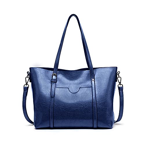 WIOLETA Work Purses for Women Leather Tote Bag for Women Portland Leather Handbags Large Handbags for Women Large Leather Tote Bag (Blue)