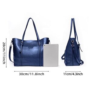 WIOLETA Work Purses for Women Leather Tote Bag for Women Portland Leather Handbags Large Handbags for Women Large Leather Tote Bag (Blue)