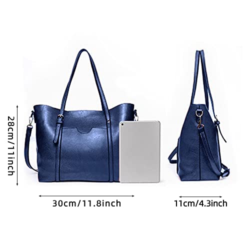 WIOLETA Work Purses for Women Leather Tote Bag for Women Portland Leather Handbags Large Handbags for Women Large Leather Tote Bag (Blue)