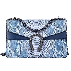 glod jorlee stylish chain satchel handbags for women – luxury snake-printed leather shoulder crossbody bag evening clutch tote purse (blue)