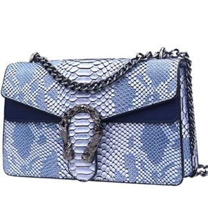 GLOD JORLEE Stylish Chain Satchel Handbags For Women - Luxury Snake-Printed Leather Shoulder Crossbody Bag Evening Clutch Tote Purse (blue)