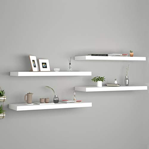 Floating Wall Shelves 4 pcs,Wall Shelf for Bedroom,Display Shelf,Bookshelf,Bathroom Shelves,Invisible Mounting System,for Bedroom/Living Room/Kitchen/Office/Bathroom,White MDF