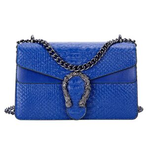 glod jorlee stylish chain satchel handbags for women – luxury snake printed leather shoulder crossbody bag evening clutch tote purse (bright blue)