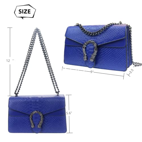 GLOD JORLEE Stylish Chain Satchel Handbags For Women - Luxury Snake Printed Leather Shoulder Crossbody Bag Evening Clutch Tote Purse (bright blue)
