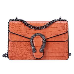 glod jorlee chain crossbody shoulder bags for women – snakeskin textured print leather satchel handbags luxury evening clutch purses (orange)