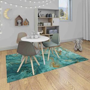 LOKMU Non-Slip Area Rugs Gold and Turquoise Mixed Paint Home Decor Rugs Carpet for Classroom Living Room Bedroom Dining Kindergarten Room 5'x7'