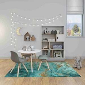 LOKMU Non-Slip Area Rugs Gold and Turquoise Mixed Paint Home Decor Rugs Carpet for Classroom Living Room Bedroom Dining Kindergarten Room 5'x7'