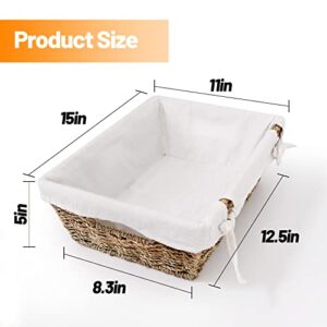 SITANES Seagrass Baskets for Organizing - 2Pcs Wicker Storage Basket with Lids & Liner - Woven Baskets Storage Baskets for Shelves with Black Labels Clips & White Marker 15" x 11" x 5"