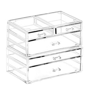 cq acrylic clear stackable acrylic storage containers with 5 drawers under sink storage bins case box for jewelry hair accessories nail polish lipstick make up marker pen medicine craft organizing