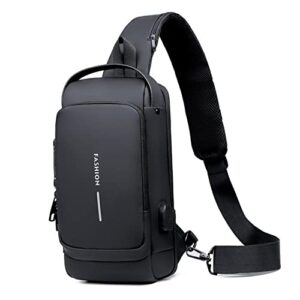 wenini usb charging sport sling anti-theft shoulder bag,one shoulder satchel water-repellent and drop-resistant material, black