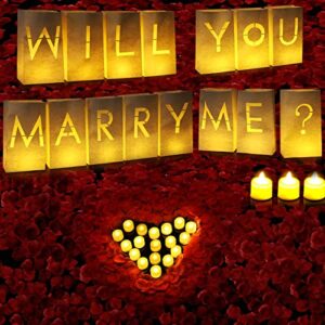 2230 Pcs Wedding Proposal Decorations Will You Marry Me Lighted Letters Sign Red Artificial Rose Petal Luminary Paper Bags Flameless LED Candle Tealight for Romantic Night Valentine's Day