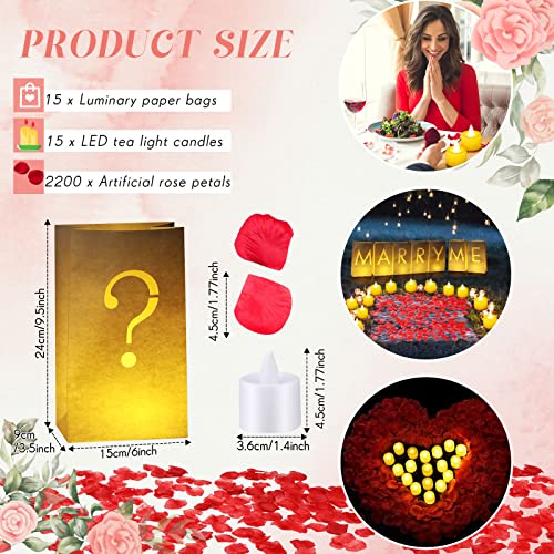 2230 Pcs Wedding Proposal Decorations Will You Marry Me Lighted Letters Sign Red Artificial Rose Petal Luminary Paper Bags Flameless LED Candle Tealight for Romantic Night Valentine's Day