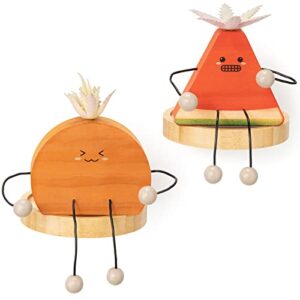 yangbaga 2pcs wooden decorations for shelf, artificial fake succulents plants cute decor with metal hanging leg for home office desk shelf