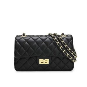 Quilted Crossbody Bag for Women - Shoulder Bag with Convertible Chain Strap and Twist Lock - Classic and Sleek for Phone/Wallet/Cards - Gift for Her (Black)