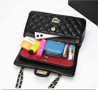 Quilted Crossbody Bag for Women - Shoulder Bag with Convertible Chain Strap and Twist Lock - Classic and Sleek for Phone/Wallet/Cards - Gift for Her (Black)